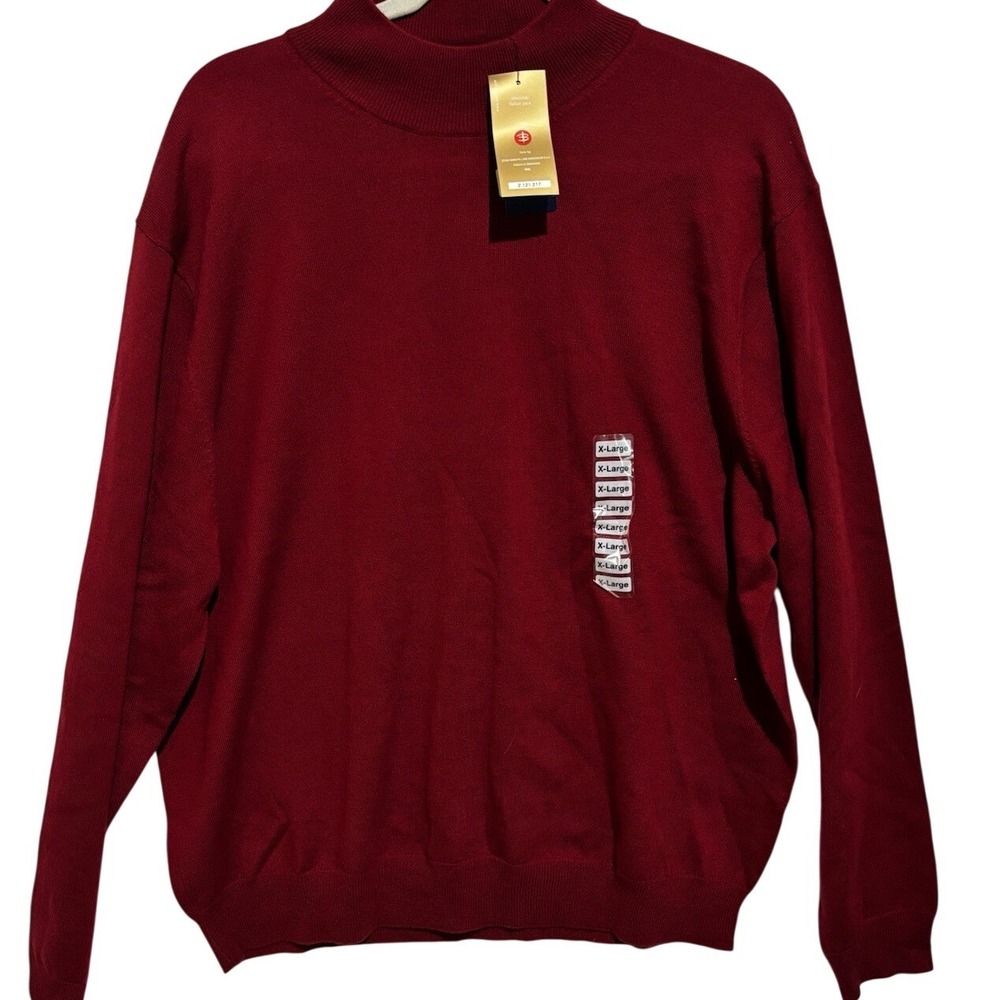 New Merino Wool Sweater Red mock neck career Minimalist Sz XL Men  Quiet‎ Luxury
